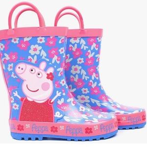Peppa Pig Girls Blue Floral Rain Boots with Handles